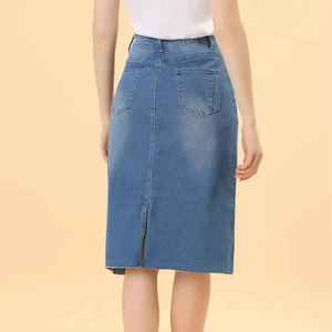 Wholesale New Design Women Casual Denim Skirt with Embroidery High Waist Breathable Superior Quality Knee-Length - Product Image 3