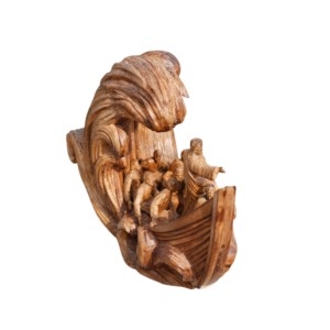 Escultura Artesanal de Jesús y sus Discípulos en Barco, Decoración Religiosa de Madera Hecha a Mano para el Hogar, Artesanía Cristiana con Grabados - Product Image 1