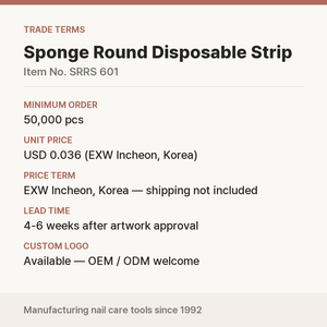 Esponja Coreana Redonda Desechable en Tiras, Grano 400/600, Logotipo Personalizado OEM para Venta al por Mayor en Salones de Belleza - Product Image 3