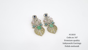 Boucles d'oreilles pendantes 11810 avec pierre doublette, ton Mehandi, en zircon cubique, bijoux de déclaration pour fêtes et mariages - Product Image 2