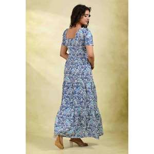 เดรสยาวพิมพ์ลายผ้าฝ้ายสำหรับผู้หญิง ชุดแม็กซี่โบโฮอินเดียทำมือ ชุดใส่ไปเที่ยวทะเลฤดูร้อน ชุดลำลองสำหรับงานเทศกาล - Product Image 2