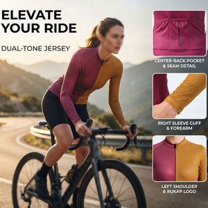 Dual Tone Breathable Quick Dry 100% Polyester <b>Women</b> <b>Back</b> Stretchable Three Pocket Ergonomic Fit Design Long Cycling Jersey - Product Image 6