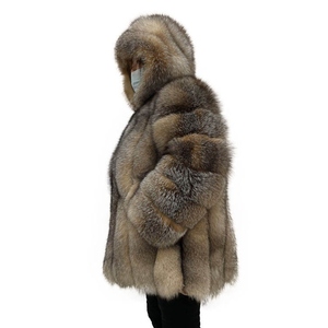 Manteau en fourrure de renard pour homme, court, sans manches, col montant, épais, couleur unie, style parka - Product Image 3