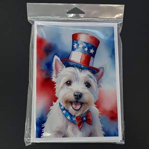 Whimsical A7 Tamaño 5x7 Tarjetas de nota en blanco Paquete de 8 Tarjetas de felicitación patrióticas americanas Westie con sobres - Product Image 3