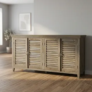 Armoire à volets rustiques en bois massif, 4 portes, meuble de rangement, buffet, meuble de salon, design antique, décoration intérieure - Product Image 2