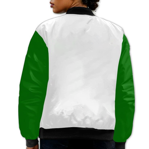 Premium Sorority Collegiate Women Custom Varsity Bomber <b>Jacket</b> <b>White</b> Green Greek Letter Crest Back Year Zip <b>Jacket</b> Wholesale - Product Image 3