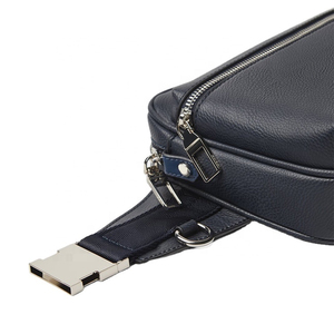Sac banane unisexe tendance en cuir véritable et PU, forme boîte, fermeture éclair, bleu foncé avec patch marine, pour usage quotidien - Product Image 6