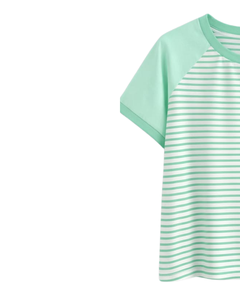 T-shirt Raglan Homme Personnalisé Vert Menthe Rayé Blanc Coton Décontracté Été Manches Contrastantes Col Rond Fabricant OEM - Product Image 3