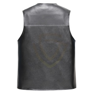 Genuine Leather Vest for Men Sleeveless <b>Motorcycle</b> Biker Waistcoat Cowhide Lambskin Custom OEM Logo Leather vest - Product Image 5