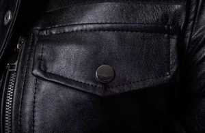 Men's Black Genuine Leather Waterproof Moto <b>Jacket</b> Stand Collar Zipper Closure <b>Slim</b> <b>Fit</b> Autumn Wear - Product Image 4