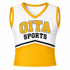 Ensemble d'uniforme de cheerleading jaune doré, haut sans manches à col en V, jupe plissée, pour équipe sportive, performance de danse, entraînement et compétition - Product Image 3