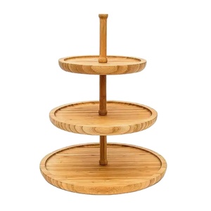 Wholesale 3 Tier Round Bamboo Cake Stand Wooden Cupcake Display Serving Tray Fine Quality Natural Bamboo Stand For Party <b>Snacks</b> - Product Image 1
