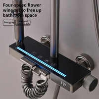 Ensemble de douche mural moderne en aluminium chromé poli avec robinets thermostatiques, mitigeur monocommande eau chaude et froide en céramique