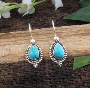 Natural Turquoise Drop <b>Earrings</b> for Women Western Style Luxury Sterling <b>Silver</b> Jewelry Vintage Stone Dangles <b>Wedding</b> Gift Her - Product Image 1