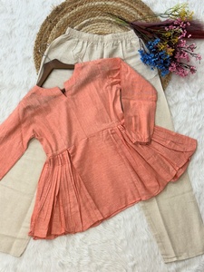 Linen Cotton Fabric Short Plain Kurti And Pant Pair Casual Wear Formal Regular Wear Kurti Plazzo Pant Cordset For Ladies - Product Image 5