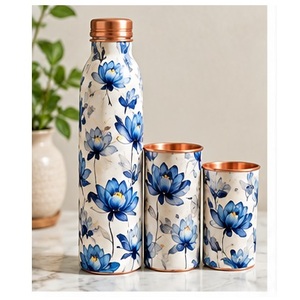 Juego de Botellas de Agua de Cobre con Estampado de Mosaico Mandala Artístico y Vibrante, Portátil para Viajes - Product Image 5
