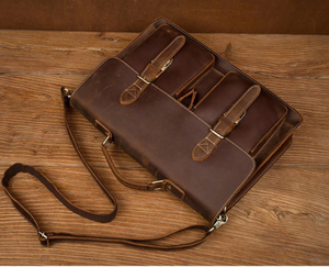 Porte-documents en cuir de vache véritable pour homme, style classique, sangle réglable, fermeture à boucle, sac de bureau, couleur unie durable - Product Image 6