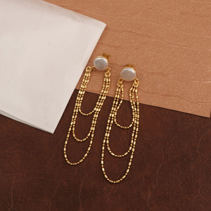 Boucles d'oreilles pendantes en perles d'eau douce plaquées or, bijoux superposés pour femmes - Product Image 3