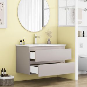 Mobile Bagno Sospeso da 32 Pollici con Doppio Cassetto, Ante Arrotondate, Sistema Soft-Close, Lavabo in Ceramica, Nessun Montaggio Hardware Richiesto - Product Image 3
