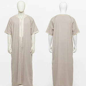 Túnica Kaftan Árabe Marroquí para Hombre, Ropa Islámica con Bordado de Encaje, Estilo Dubái, Thobe de Talla Grande, Informal, de Algodón Transpirable - Product Image 1