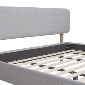 Letto King Size con Piattaforma Imbottita in Poliestere Grigio Chiaro, Design Moderno a Profilo Basso - Product Image 2