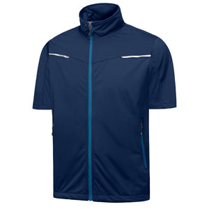 Chaqueta casual de verano para hombre, de manga corta, con media cremallera, cuello tipo jersey, tejido de malla elástica y logo frontal. - Product Image 3