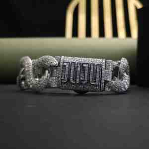 Gent's Hip Hop Emerald Diamond <b>Bracelet</b> 14kt <b>Solid</b> Gold 61.87CT DOPE JEWELLS With Exclusive Design <b>Silver</b> Plated For Party - Product Image 1