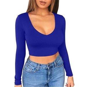 Camiseta de Manga Larga Ajustada de Color Liso Estilo Hot Girl, Top Corto Ultra Corto de Corte Bajo, Pullover Ajustado - Product Image 3