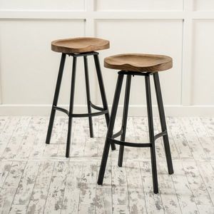 Tabouret en bois et fer forgé sur mesure, parfait pour les thèmes d'intérieur personnalisés et les aménagements de meubles industriels - Product Image 4