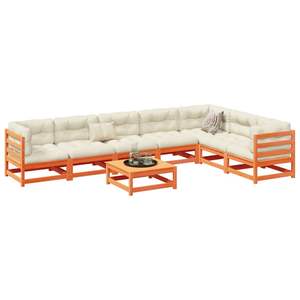 Grand ensemble de canapés de jardin modulaires en bois de pin massif brun ciré, mobilier d'extérieur de haute qualité - Product Image 1