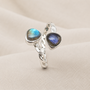 Anillo Ajustable Minimalista de Plata de Ley 925 con Incrustaciones de Labradorita Natural en Forma de Corazón de 6 mm, para Uso Diario Unisex - Product Image 2