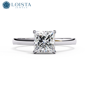 Bague solitaire LOISTA en platine avec diamant taille princesse, style classique de fiançailles pour femme, diamant naturel certifié GIA couleur D - Product Image 1