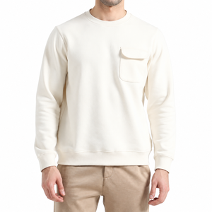 Sudadera de Cuello Redondo Color Crema, Corte Regular, Color Sólido, Tejido de Algodón, Informal, para Otoño - Product Image 1