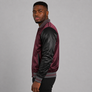Blousons en satin pour hommes à boutons recouverts, vente en gros, nouveaux blousons Letterman en satin grande taille pour hommes, vêtements pour hommes - Product Image 5