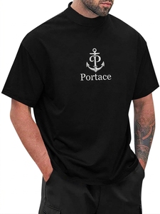 Portace Men's <b>Black</b> <b>T</b>-<b>Shirt</b> O-Neck Short Sleeve Loose Fit 100% Cotton Jersey Casual Solid Eco-Friendly Acid Wash Front Logo - Product Image 3