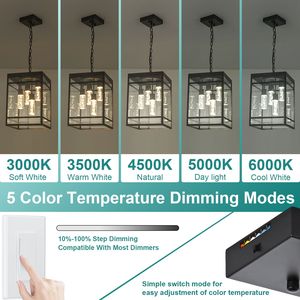 Lampada a Sospensione LED da Esterno Nera con 4 Luci e Lampadine Integrate 5CCT, Lanterna Sospesa Stile Fattoria per Portico e Soffitti - Product Image 1