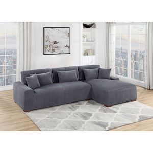 Divano Sezionale Moderno a 2 Pezzi XL in Tessuto Corduroy Felpato Grigio Scuro per Soggiorno - Divano LAF con Chaise Longue RAF - Product Image 1
