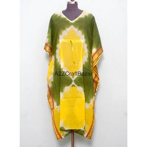 Vestido Maxi Kaftan para Mujer, 100% Algodón, Cuello en V, Sin Mangas, Silueta Ajustada, Cintura Natural, Estampado Floral, Ecológico, Casual - Product Image 1