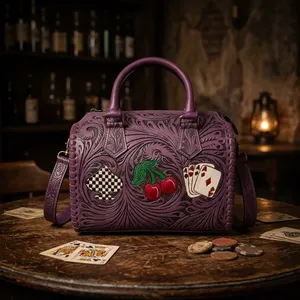 Wholesale Leather Luxury Style Women's Hand Bag Vintage designer cards pattern Chains Decoration Two Strap Leather <b>handbag</b> - Product Image 4
