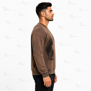 Sweat-shirt à col rond à manches longues pour homme, en coton 100% respirant, à séchage rapide, écologique, doublé en polaire, effet délavé minéral et délavé à l'acide - Product Image 3