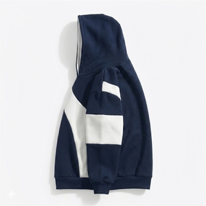 Sweat à capuche épais personnalisé en molleton, bleu marine et blanc, avec empiècements en spirale, coupé-cousu, style streetwear pour hommes - Product Image 4