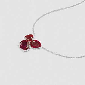 Three Stone <b>Ruby</b> <b>Necklace</b> <b>Ruby</b> Heart Oval Pear Silver Gemstone Vintage Wedding Jewelry Gift For Mom Elegant - Product Image 4