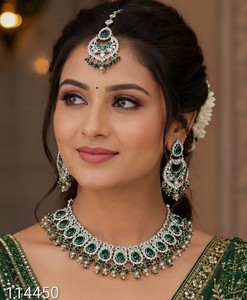 Premium Half <b>Bridal</b> Wedding Ethnic Kundan Necklace <b>Set</b> Earrings Maang Tikka Antique Gold Plated Brass Zircon Stones <b>Jewelry</b> - Product Image 3