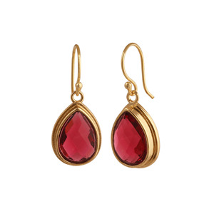 Pendientes Colgantes de Granate Rojo, Hechos a Mano, con Gema Facetada en Forma de Pera, Chapados en Oro, Joyería Artesanal - Product Image 4