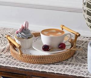 Elegante Bandeja de Mimbre Pintada a Mano, Ecológica, Apta para Lavavajillas, para Servir, Almacenar, Té, Café, Bocadillos, Desayuno, Plato Decorativo de Caña - Product Image 5
