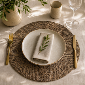 Set de table rond en jonc de mer style bohème pour décoration de mariage |   Décoration de table à manger écologique faite à la main |   Décoration de fête pour la maison - Product Image 2