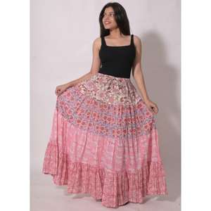 Jupe longue maxi respirante en coton indien patchwork, imprimé au bloc, style bohème, faite à la main, pour festivals ethniques - Product Image 6