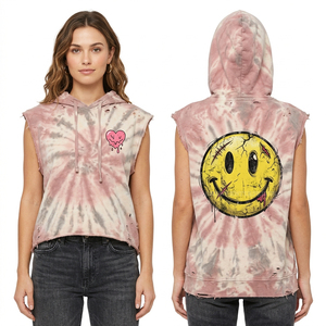 Sweat-shirt bleu à capuche pour femme, motif crâne géométrique origami sur manches, imprimé graphique moderne style line art, vente en gros - Product Image 6