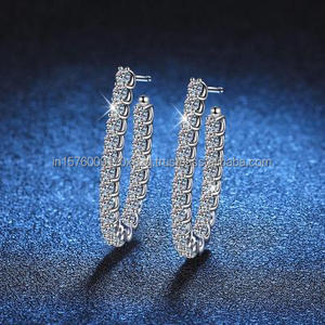 Luxury Moissanite Diamond Hoop Earrings In 925 Sterling <b>Silver</b> Classic Wedding Party Jewelry For Women - Product Image 4
