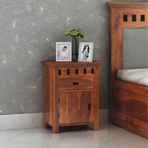 Mesa Auxiliar de Madera de Teca Tallada a Mano, Diseño Artístico Inteligente, para Dormitorio, con 1 Cajón y Almacenamiento en Gabinete - Product Image 2